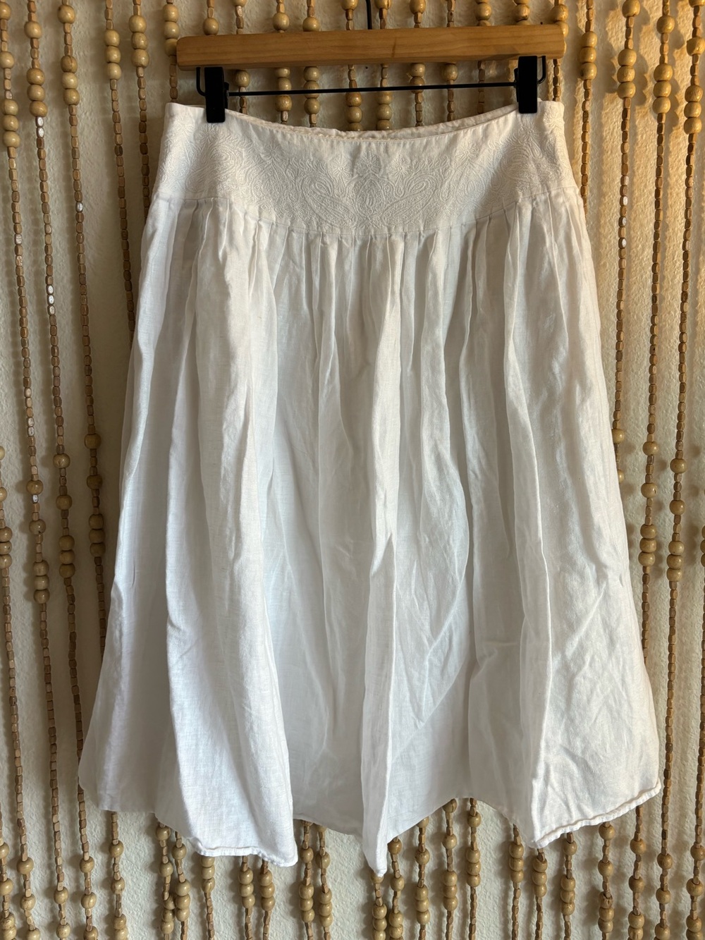 Vintage Lauren Ralph Lauren White Linen Classic Cottage Embroidered Midi Skirt 8